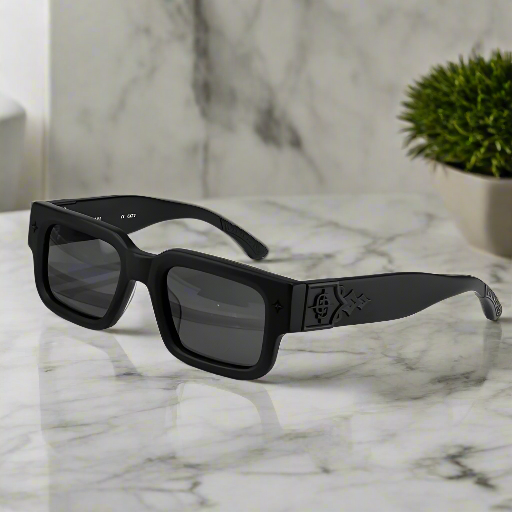 Getaway jet black thick acetatе high‑street shades luxury eyewear