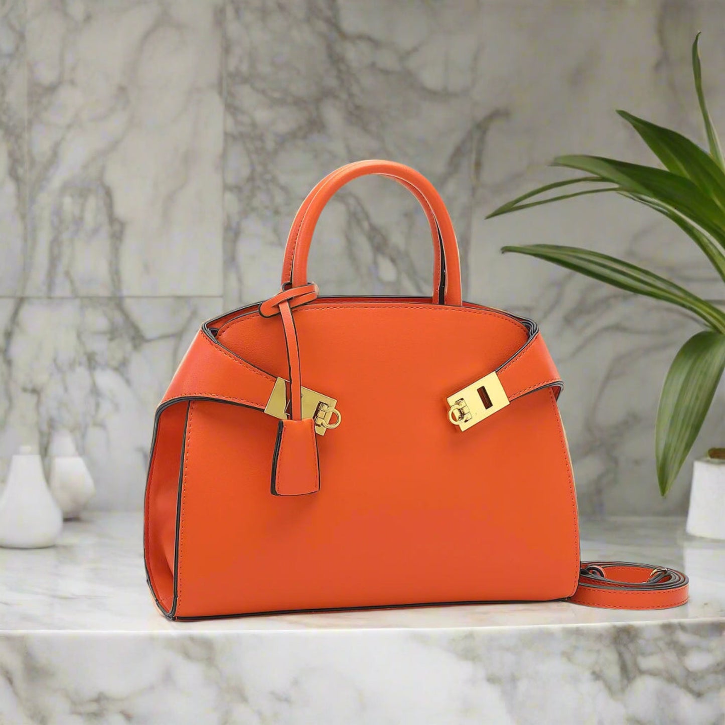 Ari modern classic shell bag – soft pu, structured style, double lock charm