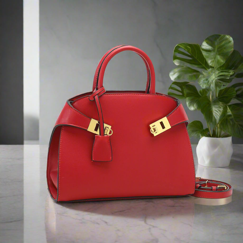 Ari modern classic shell bag – soft pu, structured style, double lock charm,u