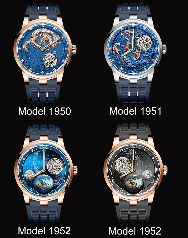 Haofa luxury men watch carrousel sapphire starry dial mechanical wristwatch