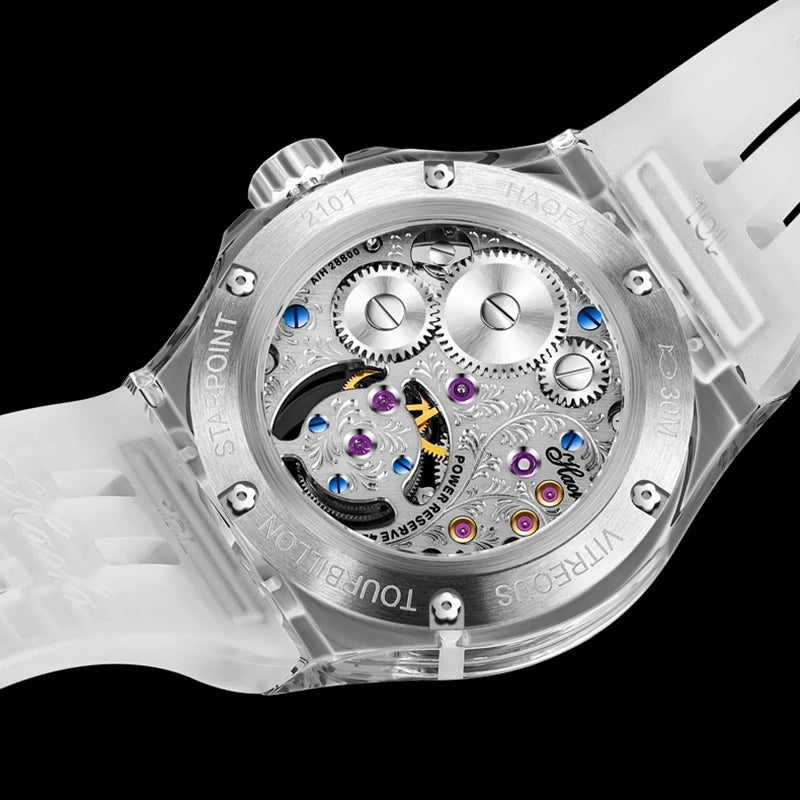Haofa k9 watermelon crystal watch luxury skeleton tourbillon watch with sapphire glass