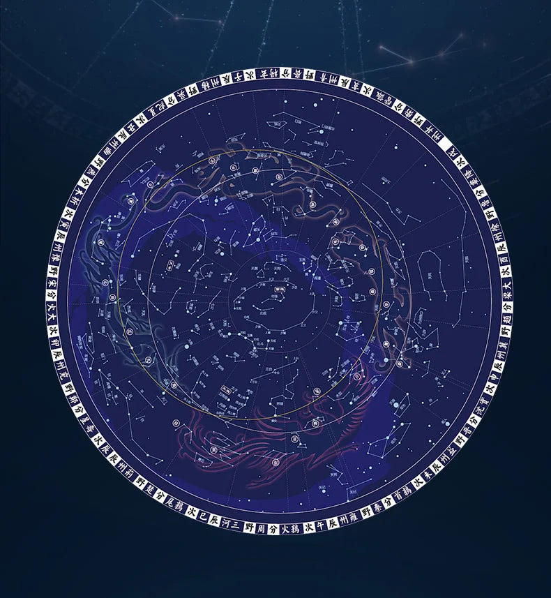 Star map with constellations on a dark blue background