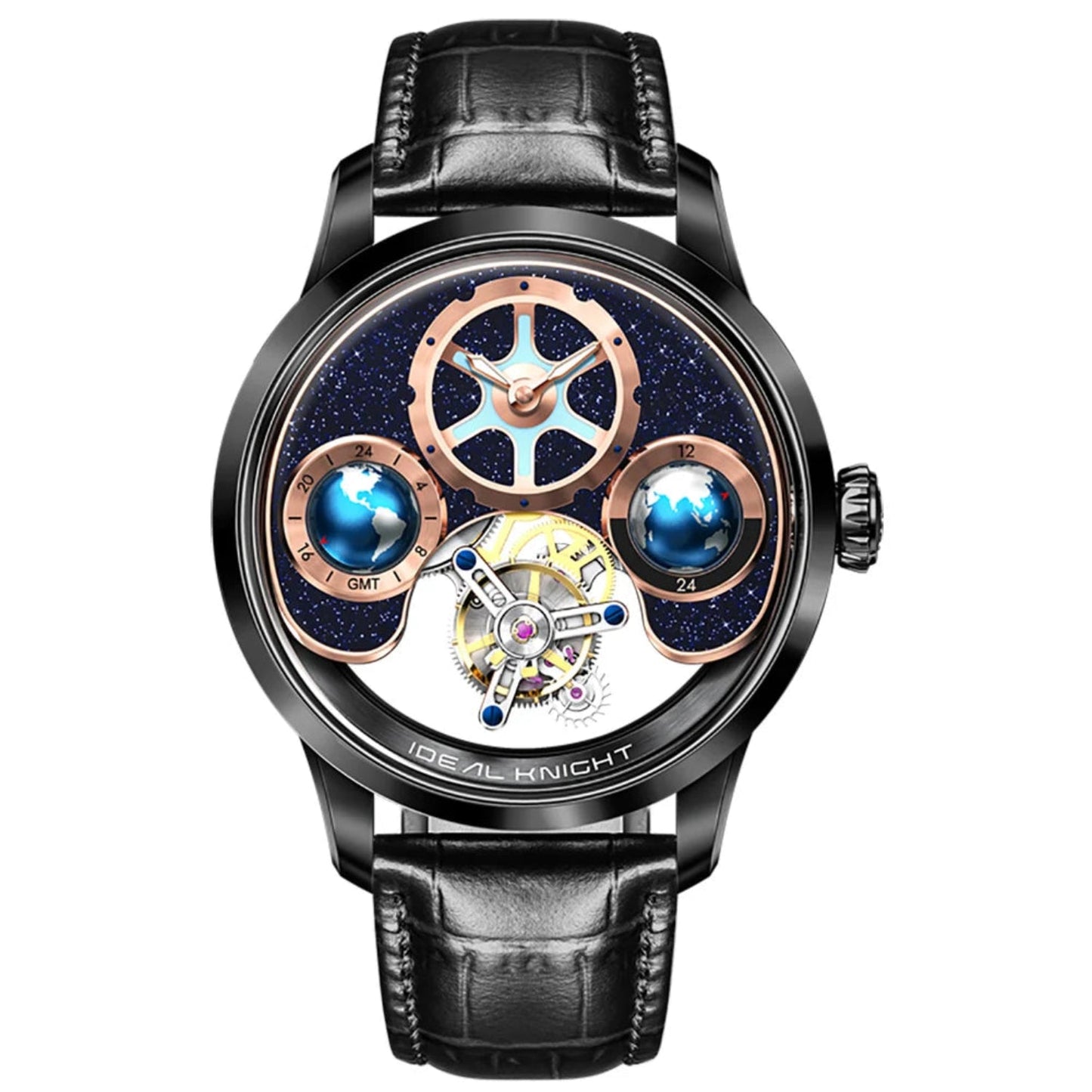 IDEAL KNIGHT 6805 Blue earth tourbillon watch luxury skeleton automatic timepiece