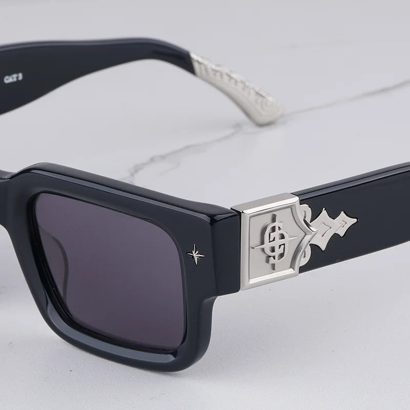 Getaway jet black thick acetatе high‑street shades luxury eyewear