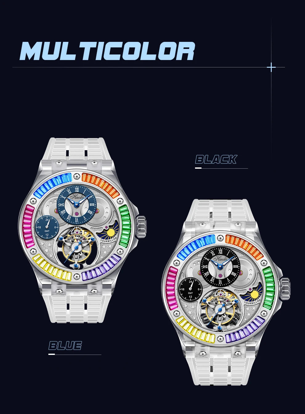 Haofa k9 watermelon crystal watch luxury skeleton tourbillon watch with sapphire glass