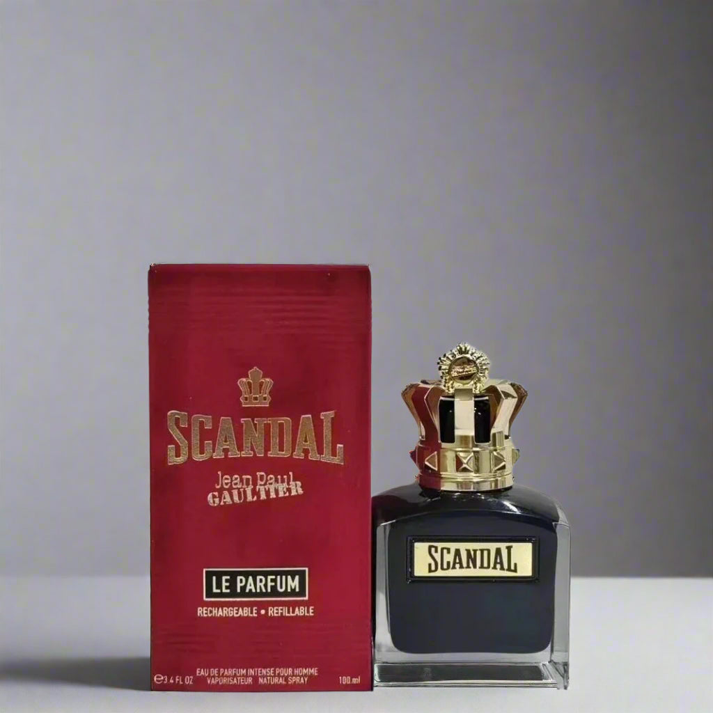 Scandal perfume bottle and packaging on a white background