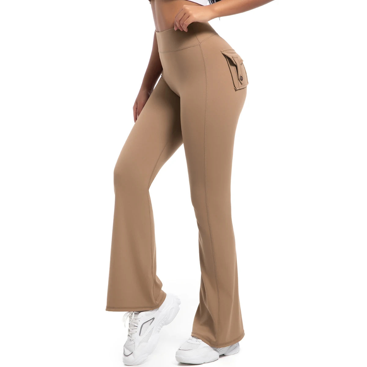 Women Flare pocket leggings high waist Breathable street style