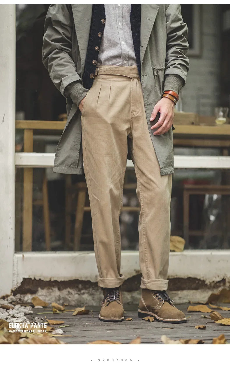 maden adjustable high waist khaki cargo pants vintage style for men