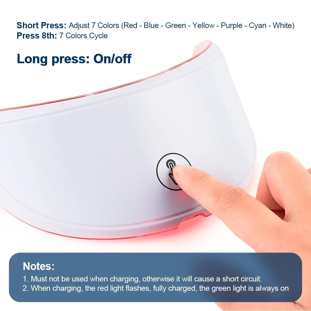Chargeable 7 Color LED facial & neck light therapy mask anti lifting & whitening
