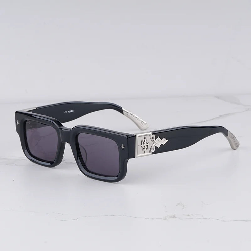 Getaway jet black thick acetatе high‑street shades luxury eyewear
