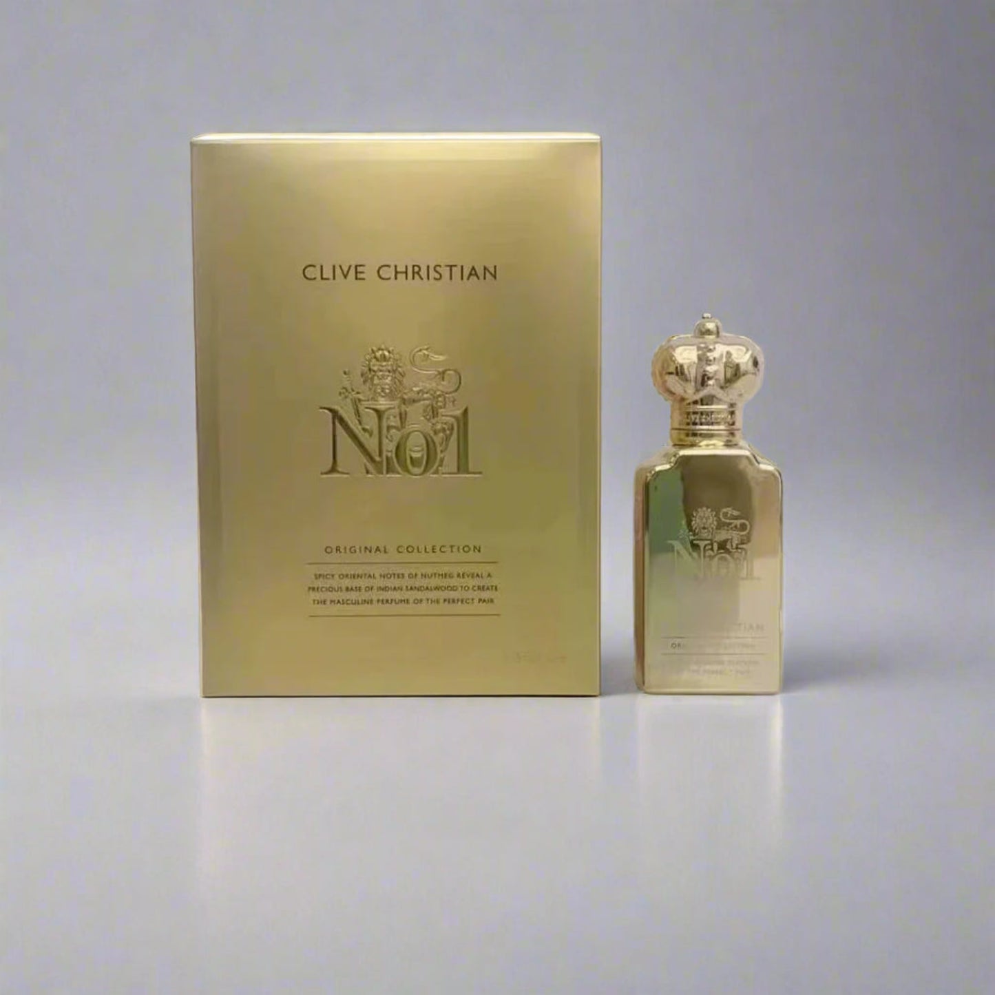 Clive Christian perfume bottle and packaging on a white background