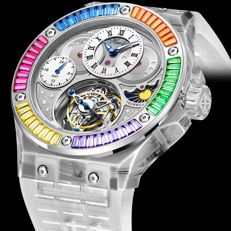 Haofa k9 watermelon crystal watch luxury skeleton tourbillon watch with sapphire glass