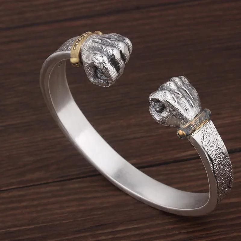 Masculine Fist Shaped Bracelet for Mens Vintage Solid 925 Silver Bangles Classic Jewelry - ARI