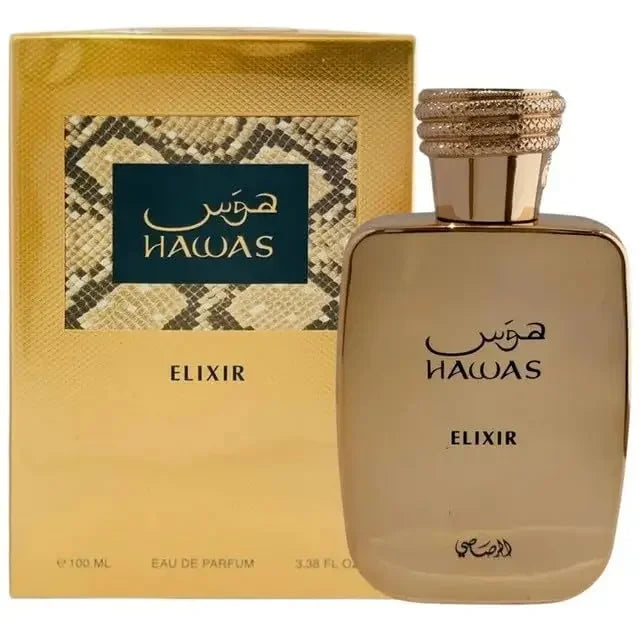 Hawas Elixir perfume bottle and packaging on a white background
