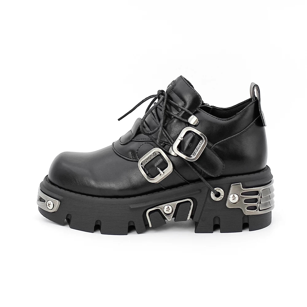 Dark punk style boots leather metal niche street style