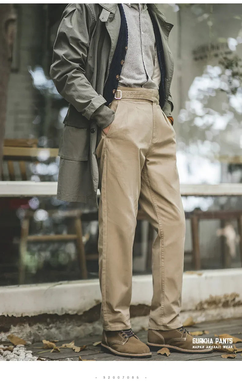 maden adjustable high waist khaki cargo pants vintage style for men