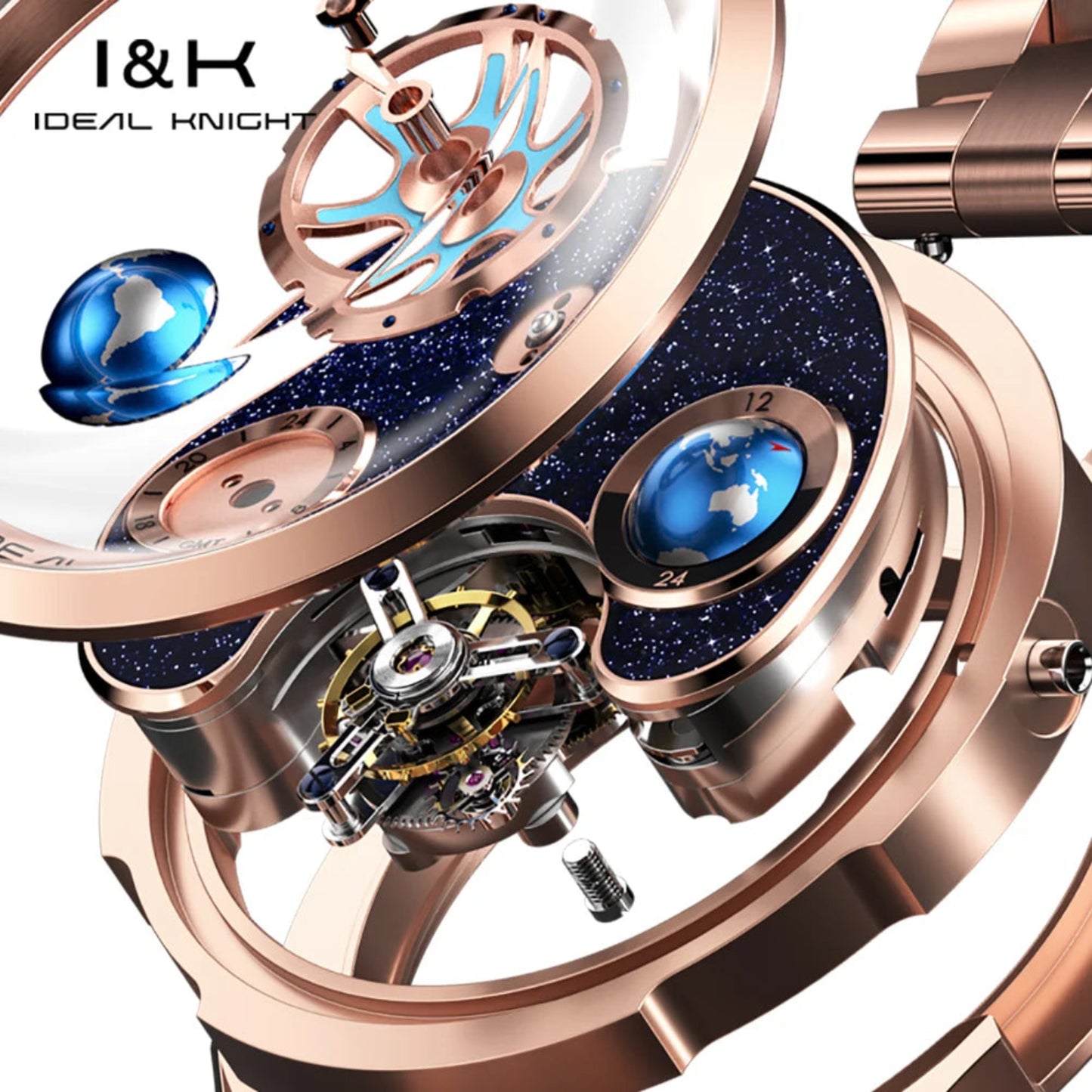 IDEAL KNIGHT 6805 Blue earth tourbillon watch luxury skeleton automatic timepiece