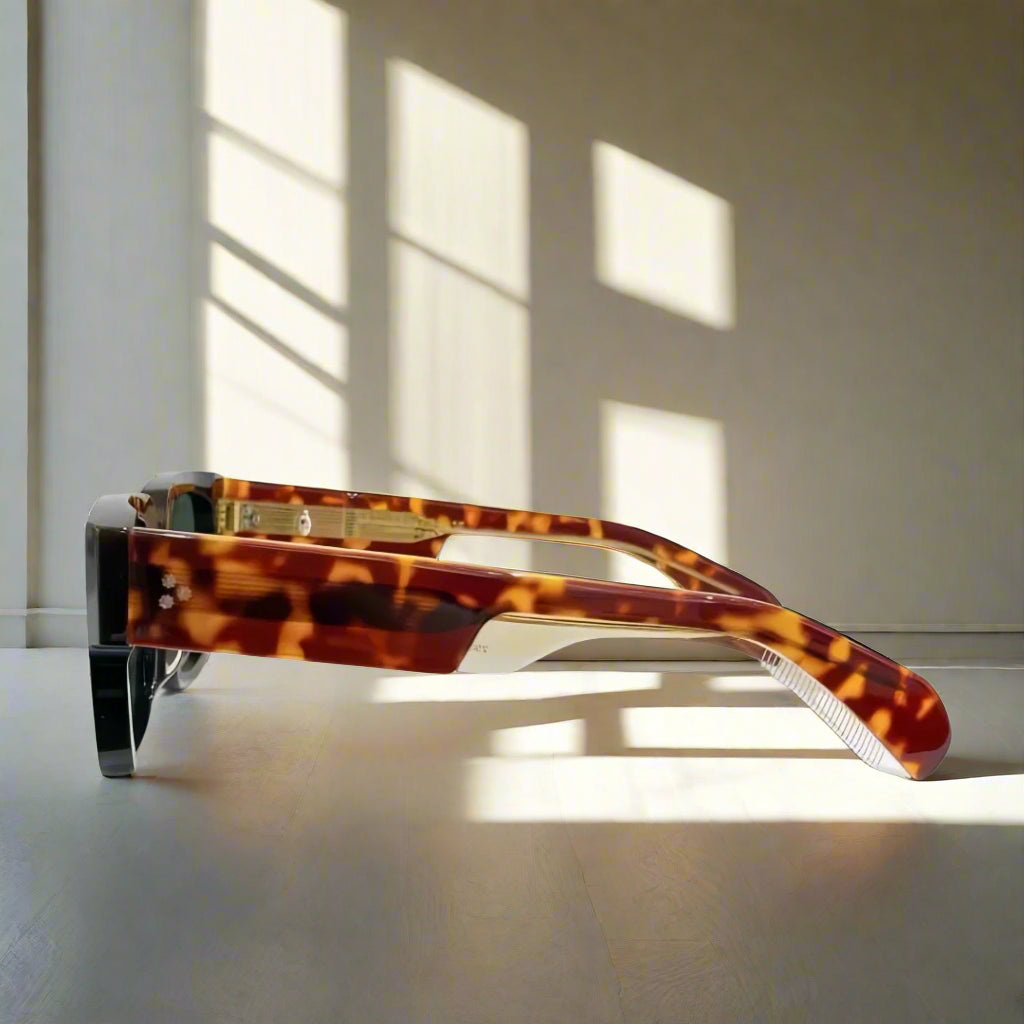 Sunglasses with tortoiseshell frame on a white background