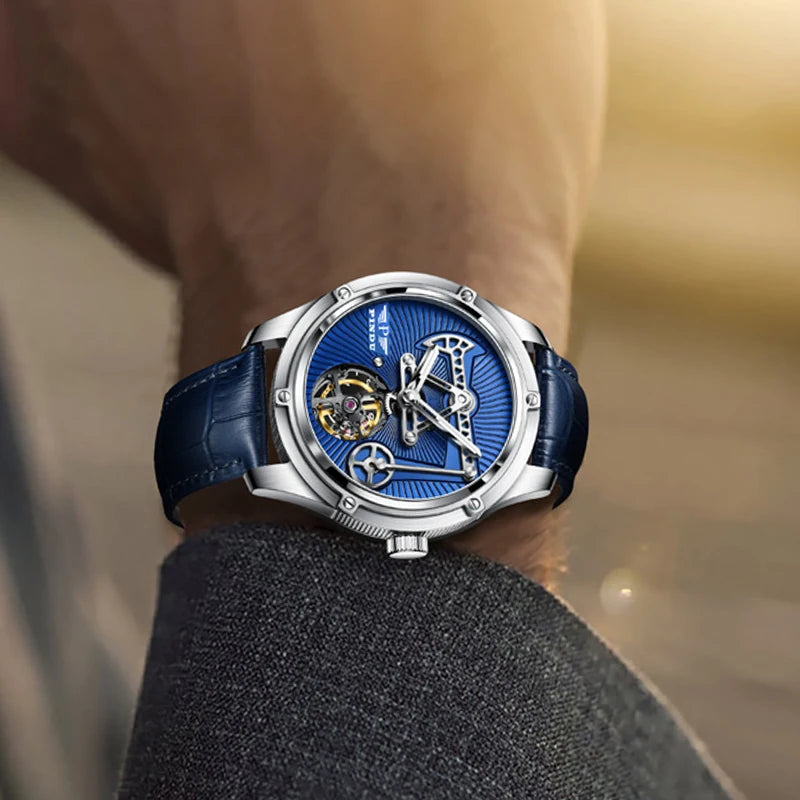 Men leather mechanical watch auto movement, sapphire glass