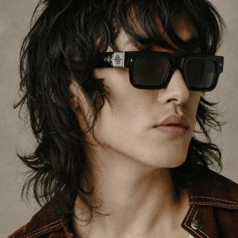 Getaway jet black thick acetatе high‑street shades luxury eyewear