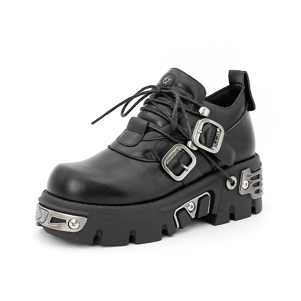 Dark punk style boots leather metal niche street style