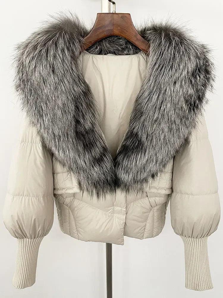 Winter girls jacket with real raccoon fox fur collar loose fit coat - ARI