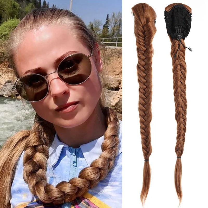 fishbone braid ponytail extensions – 24 inch synthetic curly drawstring hairpiece for women,fgf