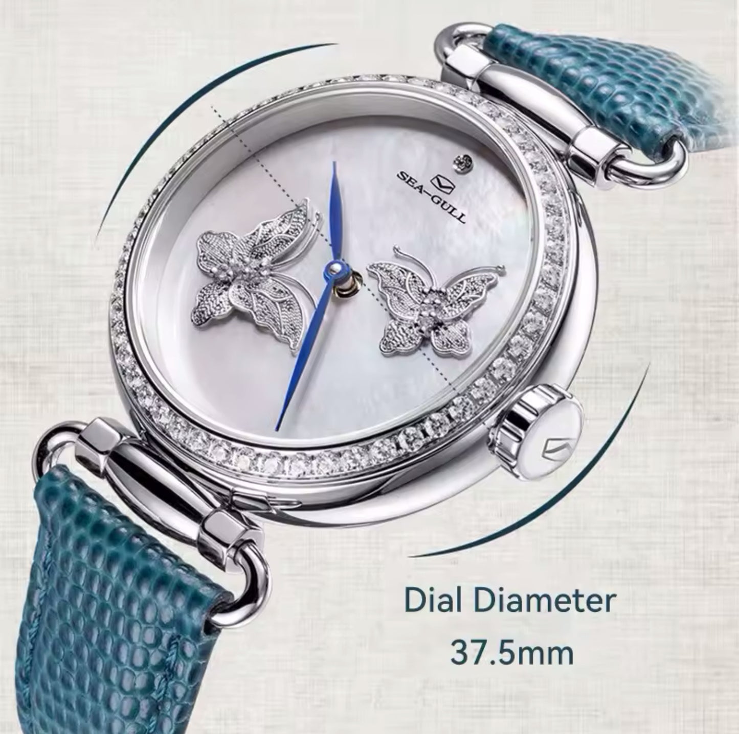 Sea-Gull perfect gift for women, crystal pearl Butterfly Filigree Craft Lady Watch