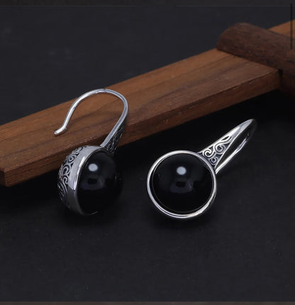 925 Sterling Silver women round natural stone simple vintage earrings fashion  jewellery