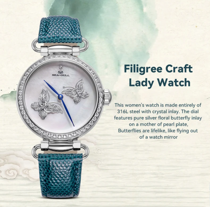 Sea-Gull perfect gift for women, crystal pearl Butterfly Filigree Craft Lady Watch