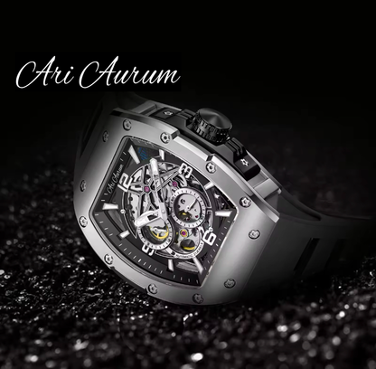 ARI AURUM Automatic Mechanical Luxury Watch Sapphire Stainless Steel Skeleton Watches