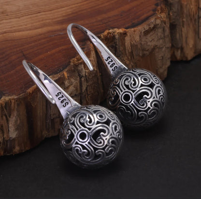 925 Sterling Silver women round natural stone simple vintage earrings fashion  jewellery