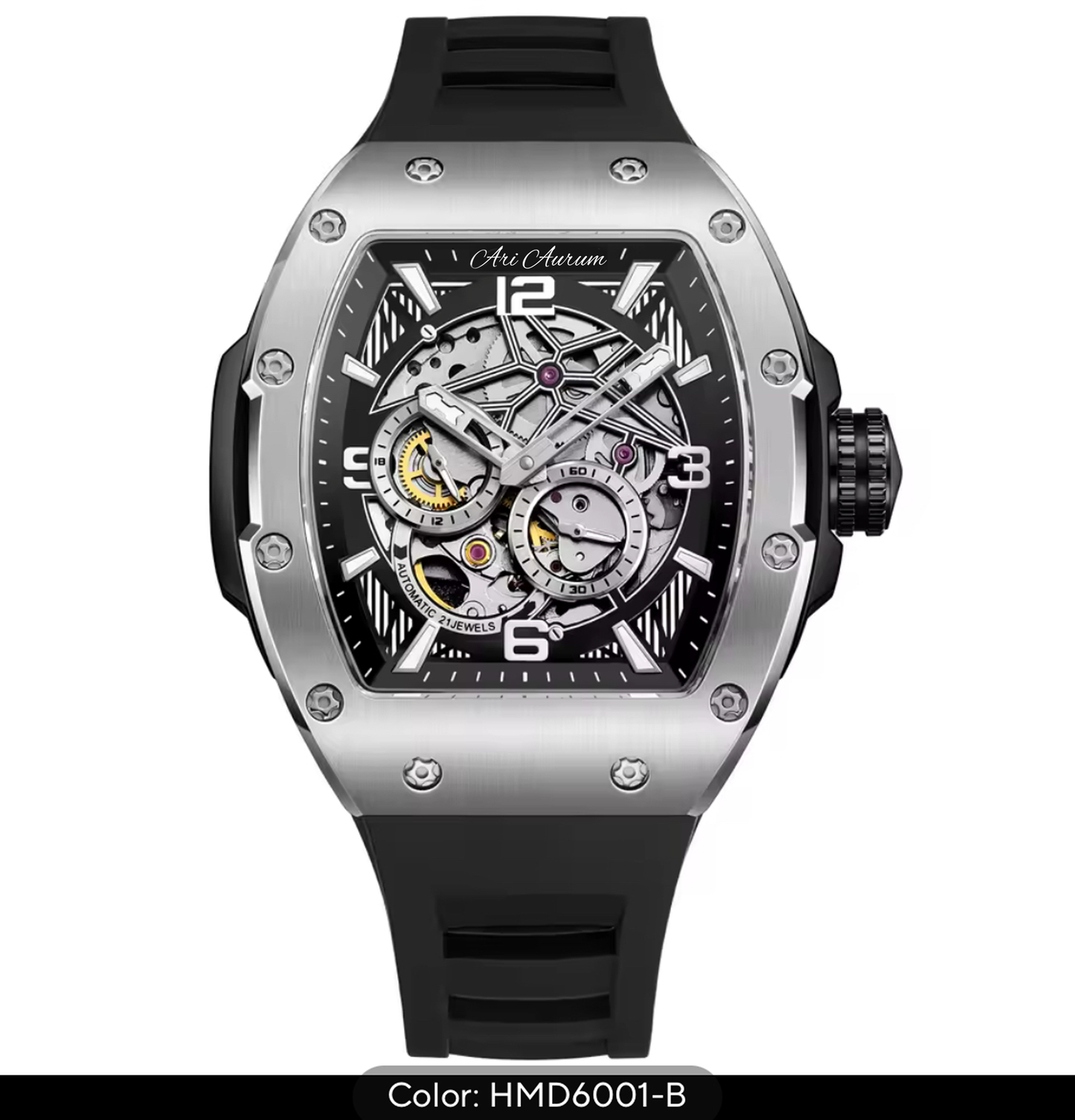 ARI AURUM Automatic Mechanical Luxury Watch Sapphire Stainless Steel Skeleton Watches