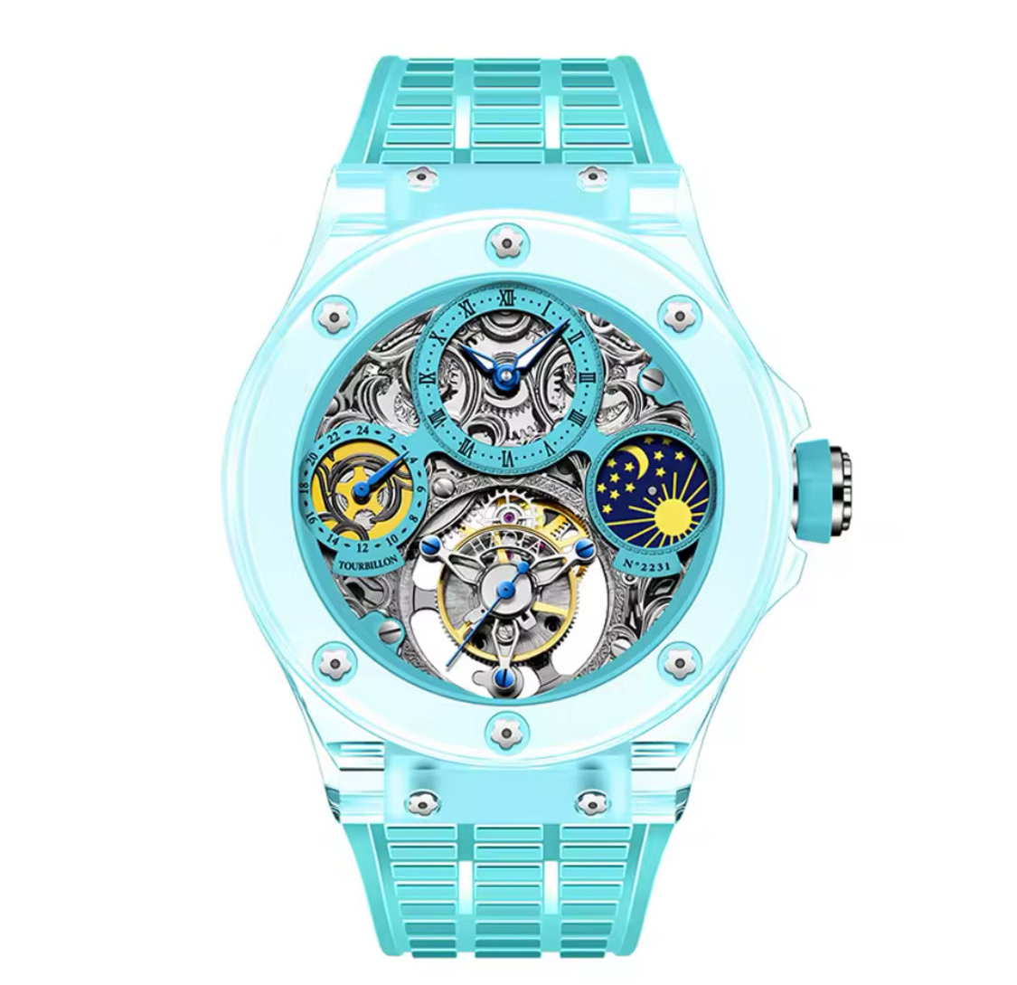 Haofa Crystal Flying Tourbillon Watch Moon Phase Mechanical Wristwatches