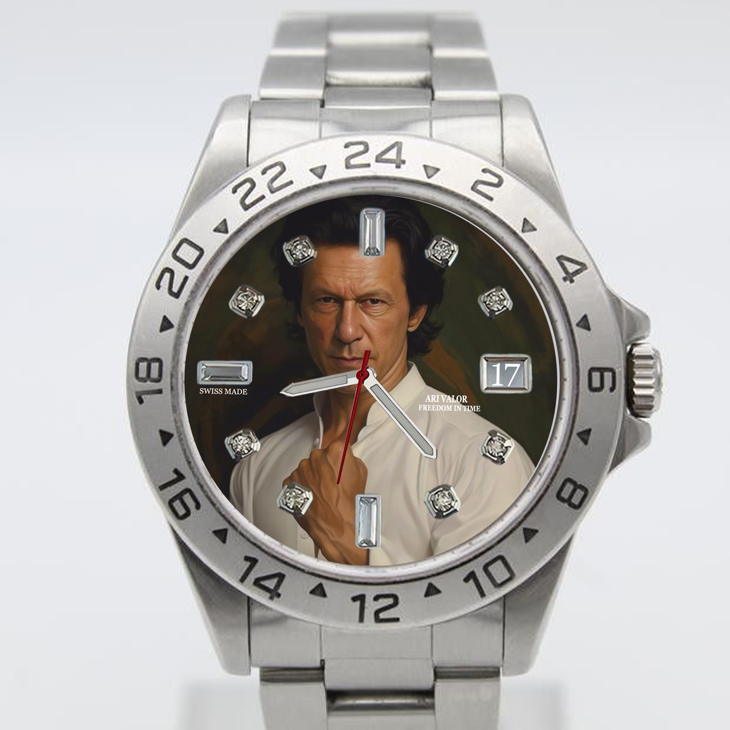 IMRAN KHAN ,Valor Watches stainless steel case In crown inlaid with sapphire glass