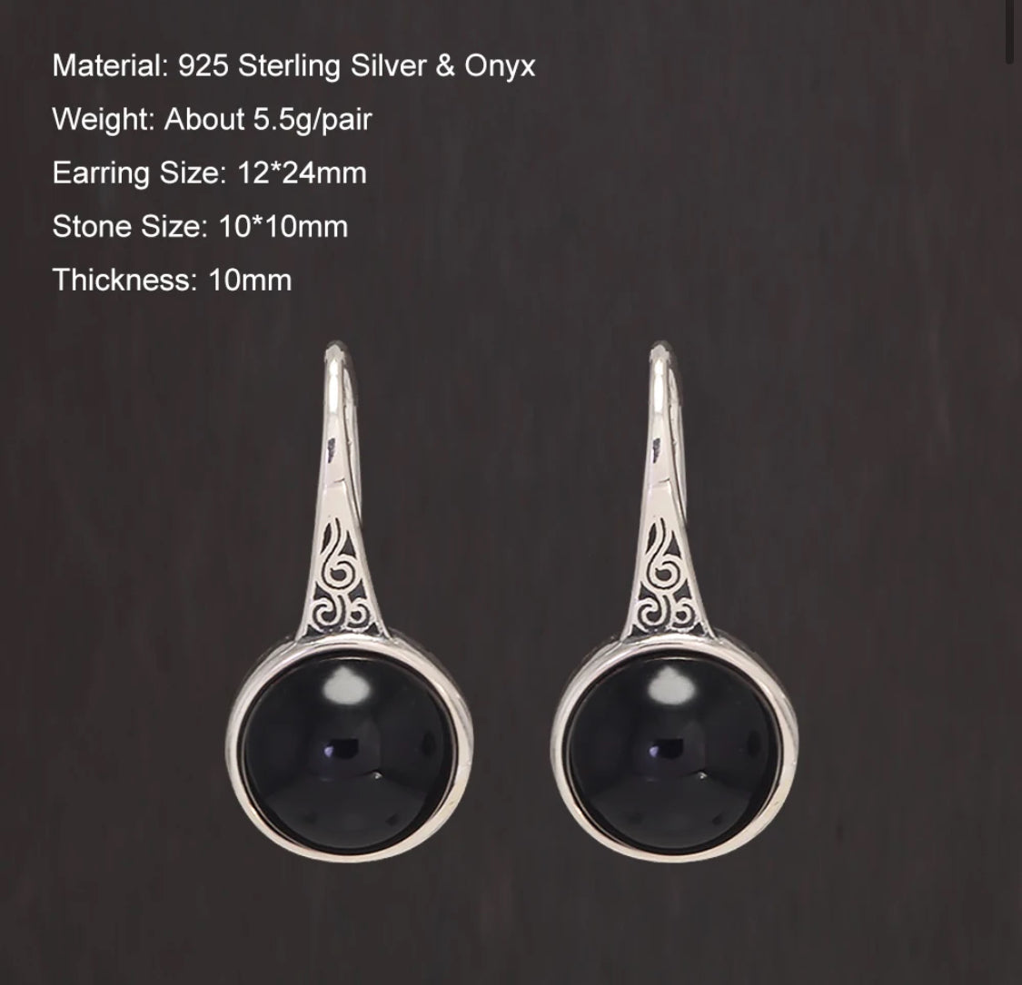 925 Sterling Silver women round natural stone simple vintage earrings fashion  jewellery