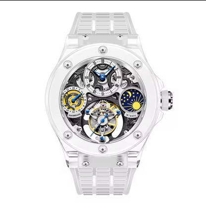 Haofa Crystal Flying Tourbillon Watch Moon Phase Mechanical Wristwatches