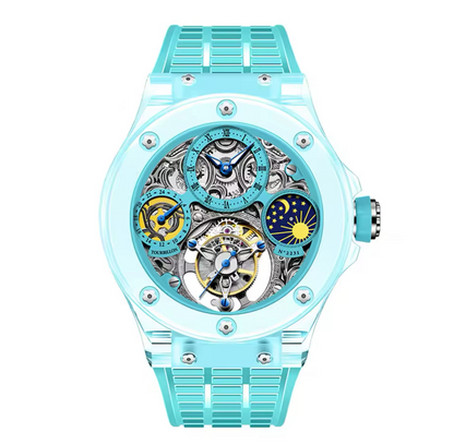 Haofa Crystal Flying Tourbillon Watch Moon Phase Mechanical Wristwatches