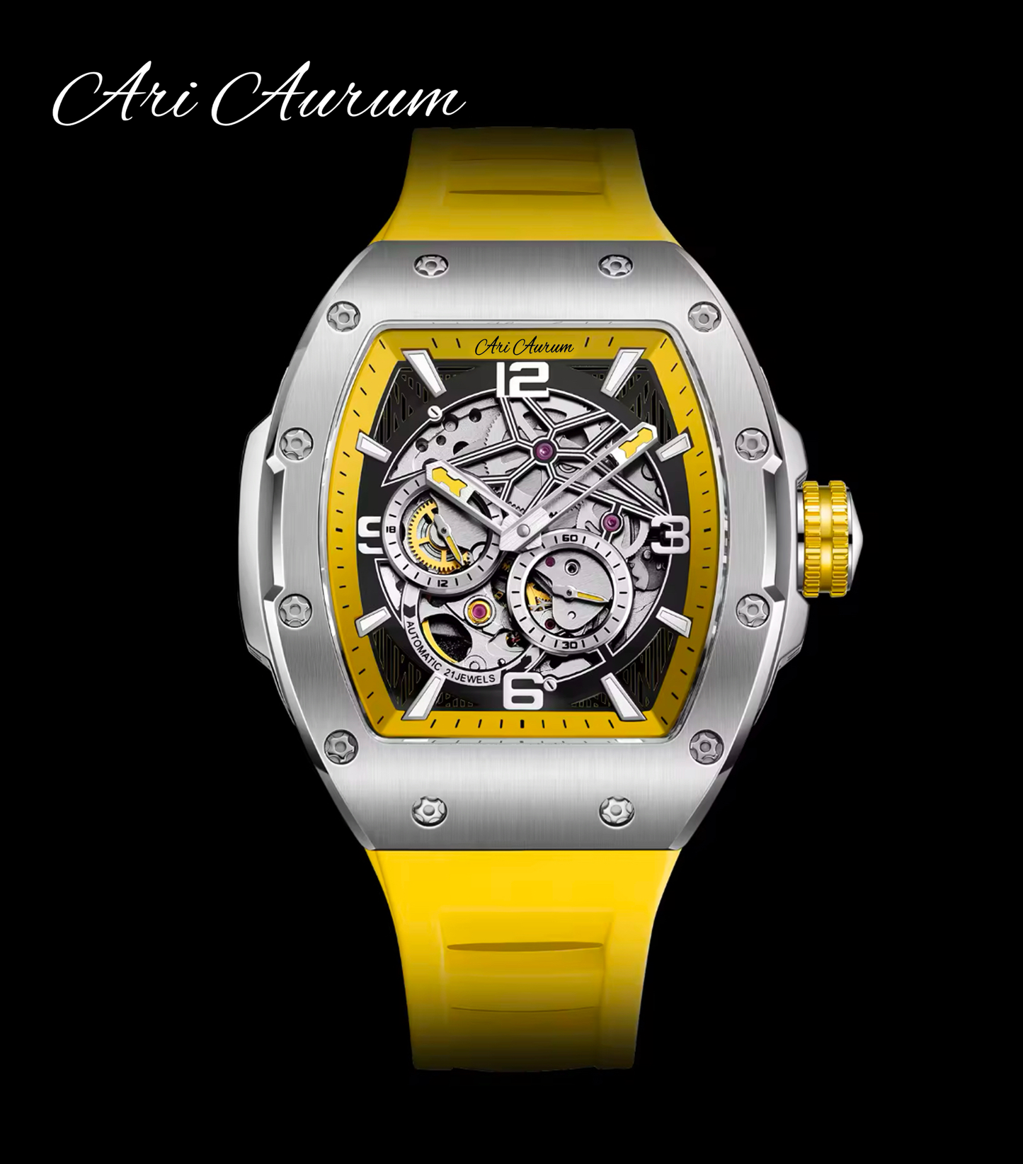 ARI AURUM Automatic Mechanical Luxury Watch Sapphire Stainless Steel Skeleton Watches