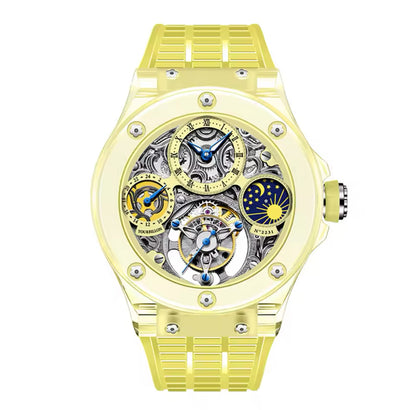 Haofa Crystal Flying Tourbillon Watch Moon Phase Mechanical Wristwatches