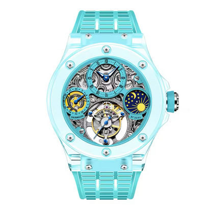 Haofa Crystal Flying Tourbillon Watch Moon Phase Mechanical Wristwatches