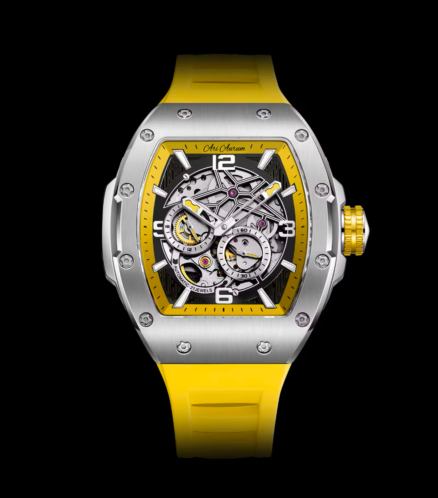 ARI AURUM Automatic Mechanical Luxury Watch Sapphire Stainless Steel Skeleton Watches