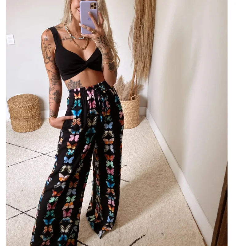 2 pcs suit tracksuit sets womens outfits boho style print loose wide