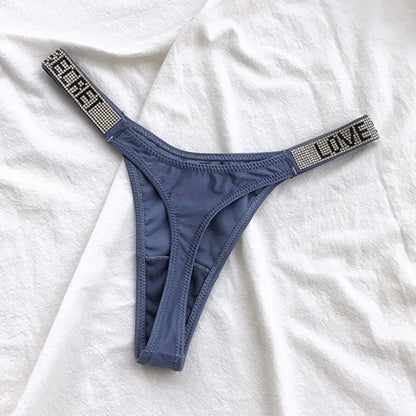 low waist women thongs with letter diamonds