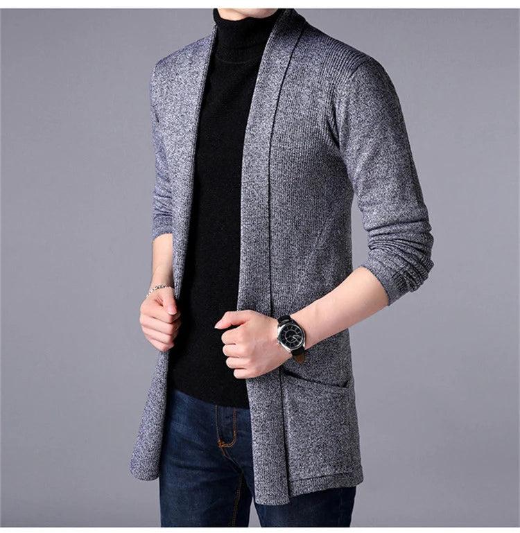 sweater coats men's slim long solid color knitted jacket fashion men's casual