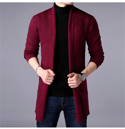 sweater coats men's slim long solid color knitted jacket fashion men's casual