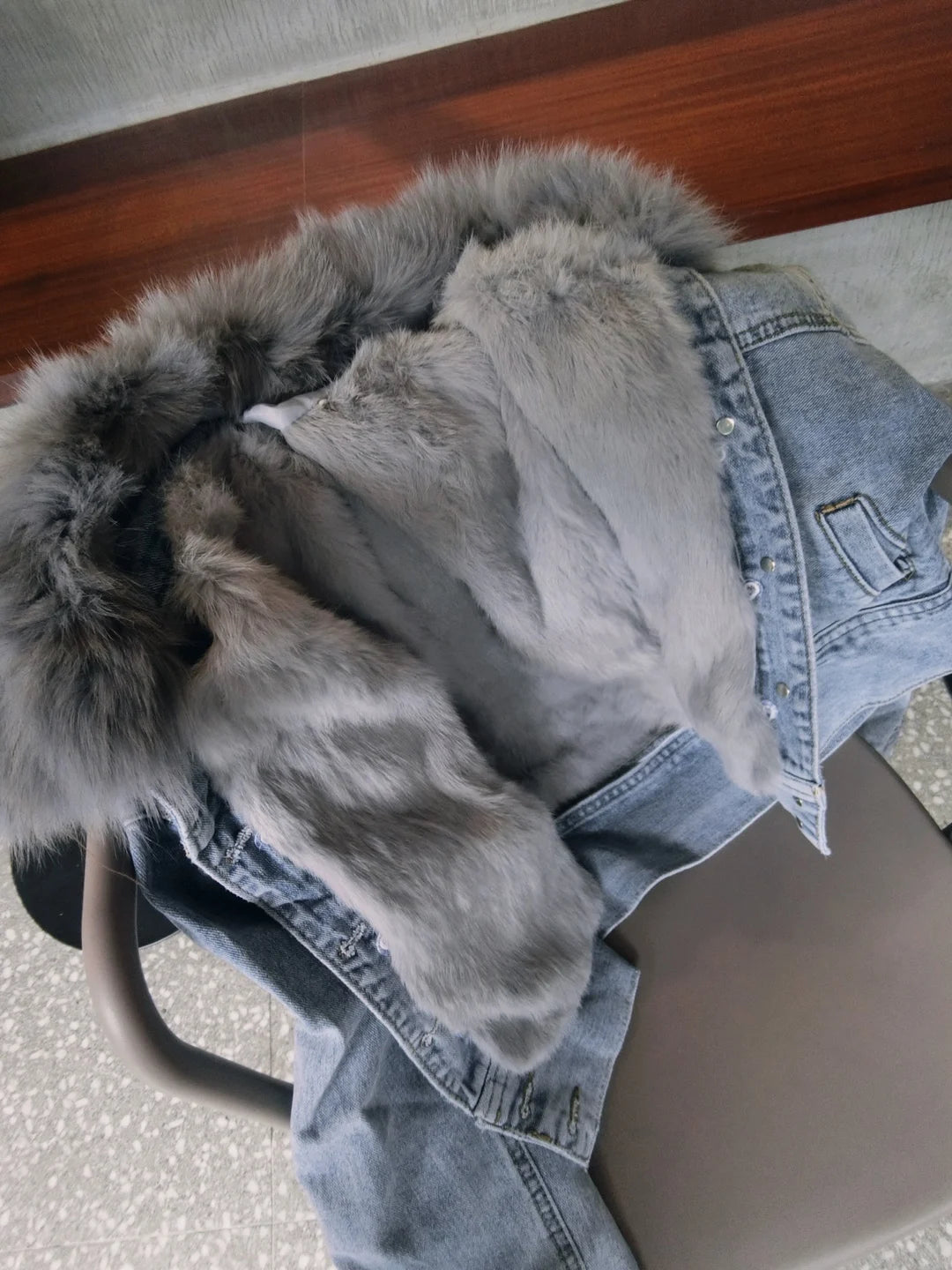 Limited availability Real Fox fur thick warm denim parkas female winter coat