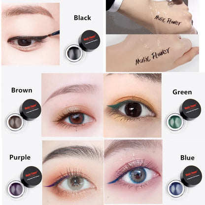 music flower eye makeup 2 in 1 brown black gel eyeliner cream waterproof creamy texture eye liner set with brushes