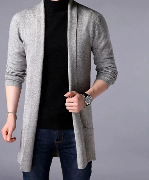 sweater coats men's slim long solid color knitted jacket fashion men's casual