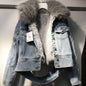 Limited availability Real Fox fur thick warm denim parkas female winter coat